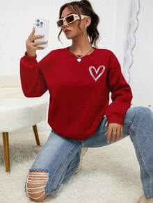 New Sweatshirt Cozy Sweatshirt For Women With Cute Bear Print And "Mama Bear" - Casual Round Neck, Long Sleeve, Autumn/Winter Clothing, Casual Wear, Cozy Sweater, Gift For Bear Lovers Loose And Comfortable - 紅色 - 查看 6