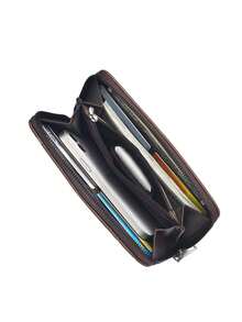 男士长款拉链钱包，大容量多卡位皮革拼接手拿包，时尚商务休闲 - 彩色 - 查看 2