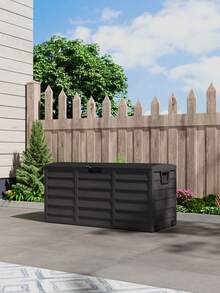 LIVINGANDHOME 1 Piece Black PP Outdoor Storage Deck Box 290L Lockable Hinged Top Weather Resistant Garden Organizer - Black 290L - View 4