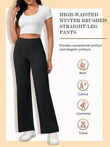 High Waist Black Yoga Pants With Pockets - 1 PC Straight Leg Lounge Pants, Tummy Control & Comfort, Casual Chic Style - màu đen - Xem 3