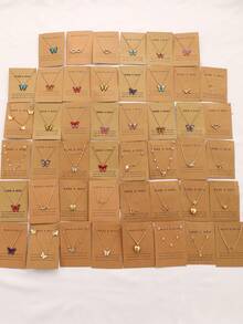 (With Card) 21pcs/10pcs/6pcs Fashion Minimalist Star Moon Heart Bow Rhinestone Pendant Necklace Set, Suitable For Dating, Vacation, Daily Wear - Multicolor - View 6