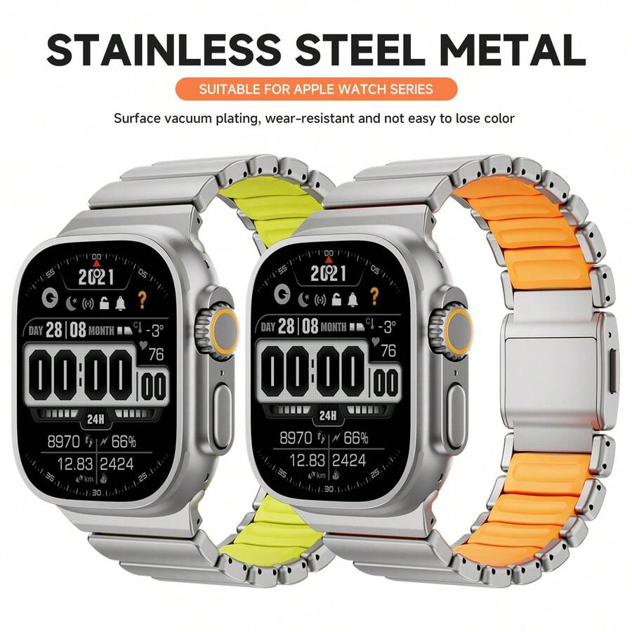 不锈钢橡胶表带，兼容 Ultra 3 49mm、Series 11/10 46mm，金属表带适用于 Watch 9/8/7/6/SE3 45mm/44mm