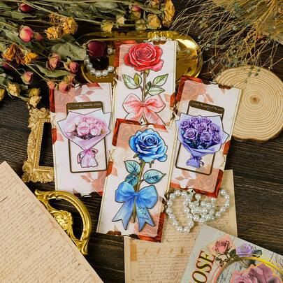 1pc Valentine's Day Metal Bookmark, Rose Pattern Decor Page Marker, Multipurpose Paper Bookmark, Suitable For Students And Bookworms Of All Ages, School & Office Supplies, Back To School Season