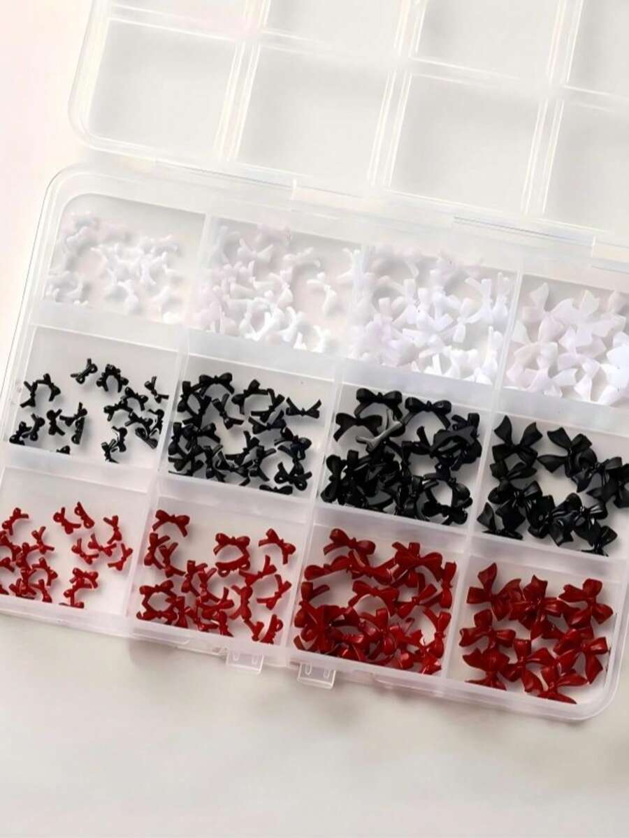 12 pièces Ensemble de boîte de décorations d'ongles en résine avec nœuds de tailles et couleurs assorties - Multicolore - Voir 1