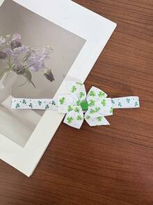 1pc Women's Cute Elastic Headband Hair Accessory, Green Lucky Clover Design, Festive Headpiece, Beautiful Gift - Multicolor - View 13