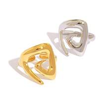 Uself 2pcs/1pc Cincin Wanita Stainless Steel, Cincin Lebar Berlapis Berongga Geometris, Tekstur Logam Tahan Air Minimalis Modis Warna Emas, Cincin untuk Wanita, Cincin Gaya Barat, Cocok untuk Dipakai di Musim Panas, Merek untuk Wanita - MultiWarna - View 5