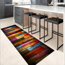 1pc Crystal Velvet Area Rug, Persian Vintage Style Carpet, Durable & Easy To Clean Kitchen/Hotel/Living Room/Hallway Mat - Colored Wood Grain - View 4
