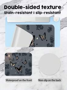 一体式深色蜘蛛网和蝴蝶图案PU皮革鼠标垫，2毫米厚，小型办公桌面垫，适合学生/游戏玩家/笔记本电脑用户，防水防滑，必备办公配件。 - 藍色 - 查看 7