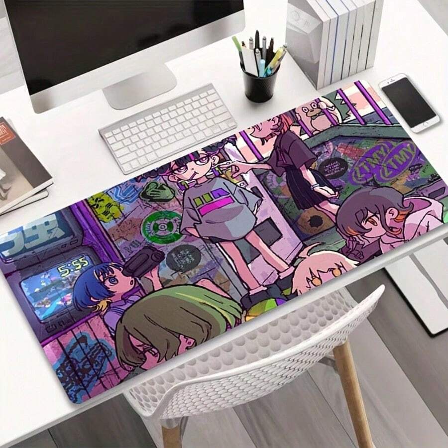 酷炫卡通女孩大号游戏鼠标垫，高清电脑键盘垫，鼠标垫，桌面垫，天然橡胶防滑办公鼠标垫，桌面配件 - 鼠標墊 - 查看 1