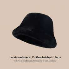 1pc White Fluffy Hat, Cute Influencer Style Thick Warm Bucket Hat, Fashionable Faux Mink Winter Hat, Brimless Beanie For Women - A - View 16