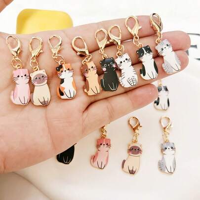 8pcs Cute Cat Themed Keychain Pendant, Suitable Gift For Cat Lovers; Adorable Shoe Charms; Creative Keychain, Decorative Keychain, Unisex Keychain, Fantasy Animal Themed