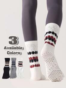 3 perechi de șosete minimaliste cu cinci degete, cu dungi, la modă, pentru yoga și Pilates, șosete sport profesionale, antiderapante, respirabile, rezistente la uzură, potrivite pentru primăvară, vară, toamnă - Multicolor - Vizualizare 1