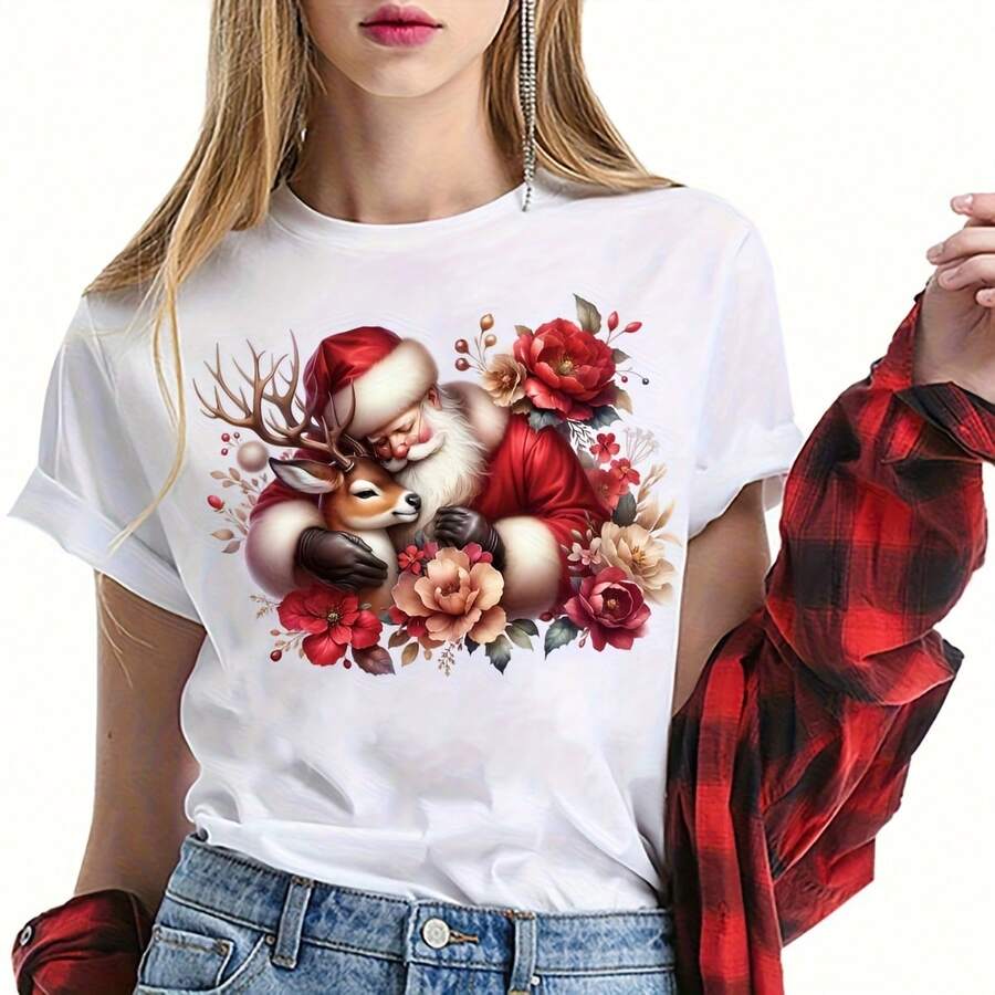 6pcs/Set YVINNDY 3D Heat Transfer Stickers - Featuring Santa Claus And Winter Scenes, Including Santa, Elves, Reindeer, Holly, And Snowflakes | Washable Vinyl Heat Transfer Decals, Suitable For Fabric Crafts, T-Shirts, Jackets, Bags - 隨機風格 - 查看 1