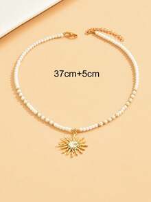 2件套独特设计串珠太阳、月亮和水滴吊坠项链，女士款 - 彩色 - 查看 5