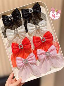 8 buc cleme de păr cu fundă pentru prințesă fugară multicolore, accesorii drăguțe pentru agrafe, cadou ideal pentru fete, cleme de păr cu fluture, cleme de păr cu fundă panglică - Multicolor - Vizualizare 1