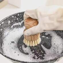 棕榈柄锅刷，木制餐具清洁刷，带不锈钢支架，木柄锅刷，剑麻或棕榈毛刷毛，适用于清洁餐具、水槽、铸铁锅/平底锅 - 多色 - 查看 2