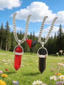 Set de 2 collares con colgante de piedra de cristal de corazón magnético con forma de yin yang de colores múltiples, regalo para parejas/mejores amigos, adecuado para uso diario de mujeres - Multicolor - Ver 8