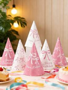 6pcs Pink Bow Birthday Party Hats, Suitable For Photography Props, Wedding Favors, Birthday Decorations, Party Decorations, Bachelorette Party Decorations, Baby Shower Decorations And Favors. - Pink Bow - View 2