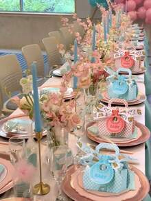 6pcs Gift Box, Pink/Blue Bib Candy Box, Party Favor Box, Tabletop Decor, Suitable For Gender Reveal Party, Holiday Party And Themed Events, Boy Girl Party, Birthday Party, Baby Shower - Multicolor - View 5