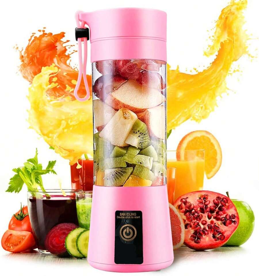 Pink Ultra-Portable Compact Cordless USB Rechargeable Personal Blender - 380ml Capacity, 15000RPM High-Speed Motor With 6 Powerful Blades For Silky Smoothies & Shakes - Ideal For On-The-Go Picnics, Gym Sessions, And Outdoor Adventures - 粉紅色MINI - 查看 1