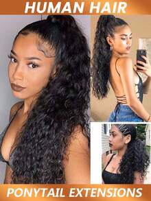 Water Wave Ponytail Human Hair Extension Remy Human Hair Wrap Around Drawstring In Ponytail Extensions Easy To Install Natural Black #1B For Women - Natural Black - View 6