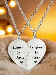 suteyi 闺蜜项链（两件套），情人节爱心情侣项链，挚友吊坠友谊项链套装（两件套），情人节/生日礼物 - 銀色 - 查看 15