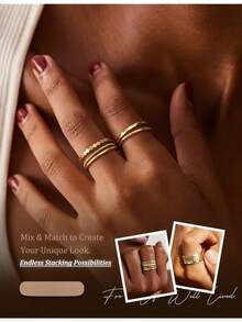 Milacolato 14K Gold Plated Stackable Rings For Women Non Tarnish Thin Dainty Ring Set Minimalist Stacking Thumb Rings Statement Pinky Engagement Ring Promise Wedding Bands For Women Size 5-10 - Nhiều màu - Xem 3