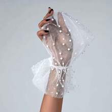 1pc Romantic Pearl Lace Table Runner, Great For Wedding Arch Decoration, Bridal Shower, Party, Event, Fabric Decoration With Embroidery, Wrinkle-free And Transparent White - Ideal For Dessert Table - White - View 15