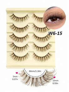 Asiteo 5 Pairs Brown False Eyelashes, Transparent Band, Fluffy & Reusable, Lightweight, Brown Lashes & Natural Lashes Makeup Look, Suitable For All Eye Types Party, Eid, Travel - Natural Lashes - View 7