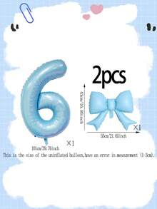 2pcs Blue Decorative Balloon Set, 40-Inch Blue 0-9 Number Foil Balloons, Blue Bow-Shaped Balloons For Birthday Party Decorations - Multicolor - View 11