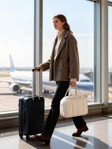 Nécessaire de maquiagem grande e macia com abertura ampla e vários bolsos, organizador de cosméticos, nécessaire de pelúcia para mulheres e meninas, bolsa portátil para guardar produtos de cuidados com a pele com compartimentos de tela para batom, base e pincéis, organizador de maquiagem para uso diário no banheiro e em viagens, estojo de cosméticos com zíper em cor sólida para escola. - Modelo básico - Ver 12