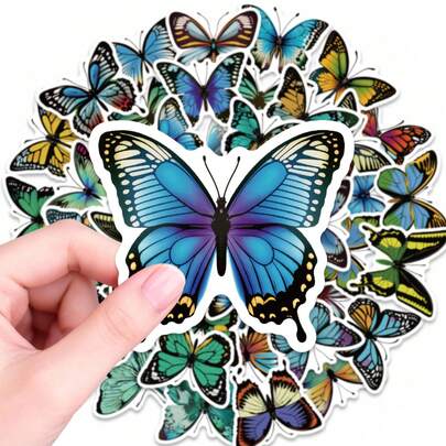 Artistic Butterfly Sticker Pack - 50 Unique Illustrations With Intricate Details & White Outlines, Perfect For Scrapbooking, Junk Journals & Mixed Media Art