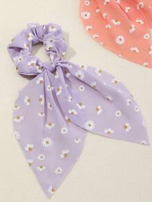 5个装女士简约优雅雏菊印花兔耳发圈，适合日常、节日、休闲、派对等场合，可搭配马尾辫发圈使用 - 彩色 - 查看 2