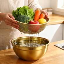 Juego de 10 Accesorios de Cocina Dorados LemonRoad, Incluye Cuencos de Mezcla con Tapas Herméticas, Colador, Rallador, Exprimidor de Limón, Peladores y Batidor de Huevos, Acero Inoxidable - Dorado - Ver 8