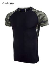 Men's Fitness Compression Shirt, Black Camouflage Sports T-Shirt, Elastic Breathable Quick-Dry, Suitable For Training, Running, Basketball And Daily Wear - 彩色 - 查看 7