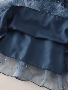 女童星形印花公主薄纱蛋糕裙，节日服装，生日礼物，派对服饰 - 藏蓝色 - 查看 8