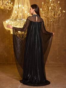 SUPGIR 女士立领串珠亮片拼接薄纱修身晚礼服 - 黑色 - 查看 2