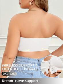 Plus Size Women Side Button Bra, Soft & Comfortable Wireless Bandeau Bra - White - View 6