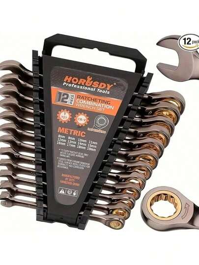 819mm Metric Ratchet Wrench, 72-Tooth Chrome Vanadium Steel Ratchet Wrench Set With Organizer