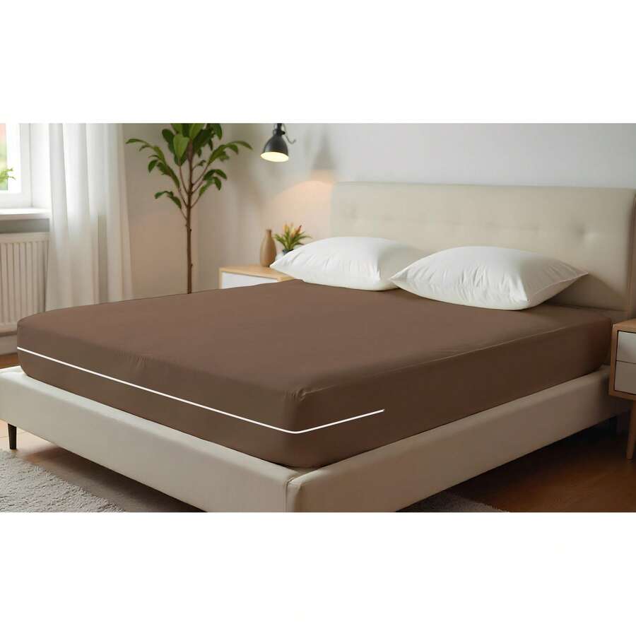 Double Gel Knit Mattress Cover With Zipper - 鏽棕色 - 查看 1