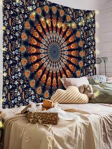 1pc Bohemian Mandala Pattern Tapestry, Large Size Decorative Hanging Cloth, Home Decor, Holiday Gift, Party Decoration, Live Streaming Background, Suitable For Living Room And Hotel, With Installation Bag (Accessories Included) - Multicolor - View 3