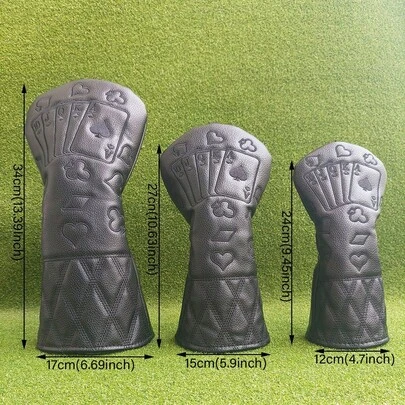 耐用高尔夫球杆头套，精致刺绣皮革高尔夫木杆头套，铁杆和推杆头套