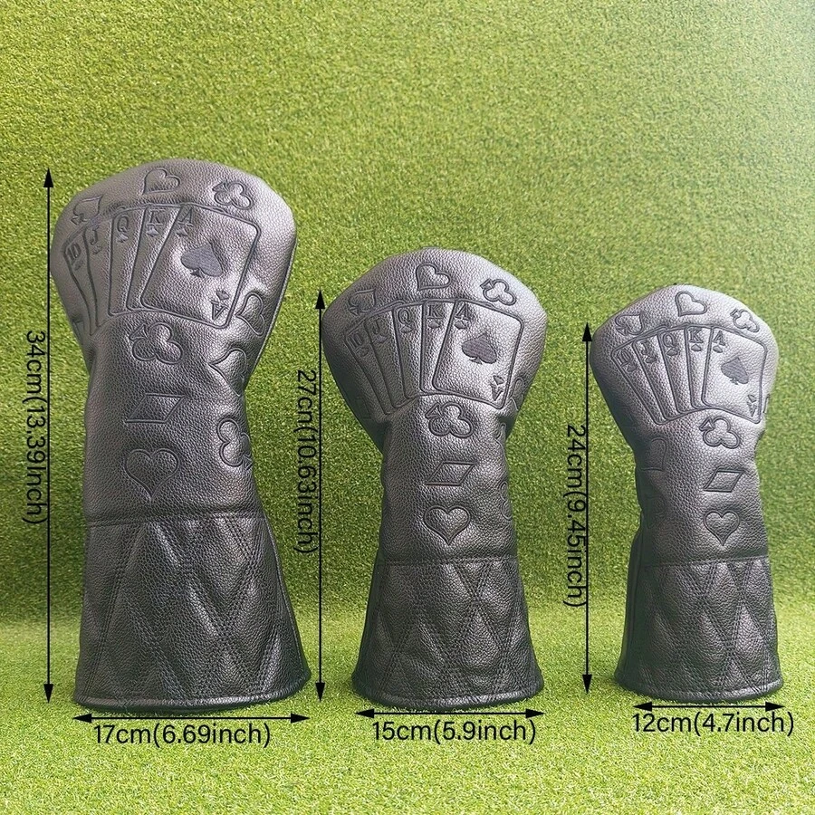 耐用高尔夫球杆头套，精致刺绣皮革高尔夫木杆头套，铁杆和推杆头套 - 彩色 - 查看 1