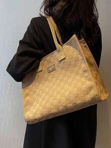 时尚印花多功能旅行购物包，超大容量复古手提包，复古托特单肩包，女士通勤时尚手提包/钱包，背包，书包，开学第一天完美之选，女士手提包，复古风格钱包 - 咖啡棕 - 查看 5