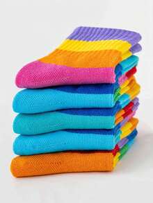 5双装女童彩虹中筒袜 - 彩色 - 查看 4