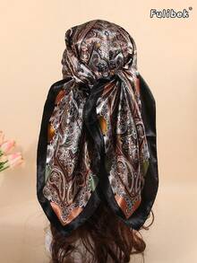 1 chiếc khăn in họa tiết 90cm, khăn bandana và khăn vuông dành cho nữ, phụ kiện tóc, băng đô, khăn buộc tóc, áo abaya, thích hợp cho bãi biển, kỳ nghỉ và cuộc sống hàng ngày, giúp tôn lên phong cách của bạn. - màu đen - Xem 5