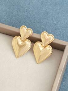 1对简约几何金属心形耳环，适合女性日常佩戴 - 彩色 - 查看 7