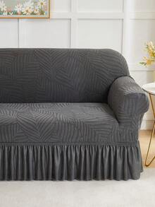1pc Thickened Elastic Leaf Pattern Sofa Skirt, Ruffled Design, Dust-Proof And Dirt-Resistant Sofa Slipcover, Suitable For Bench, Living Room Sofa, Living Room Furniture, Machine Washable, Dry Cleanable - Dark Grey - View 7