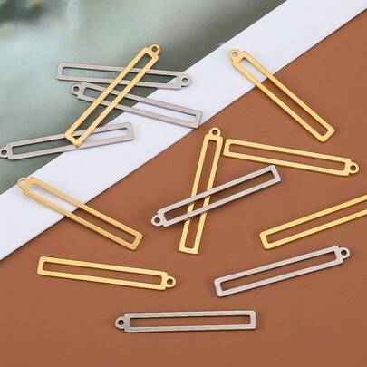 10个不锈钢镂空长方形框架吊坠，适用于DIY耳环、项链和其他珠宝制作配件