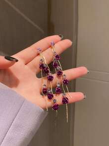 时尚玫瑰耳环，优雅迷人的长流苏水晶耳环，空灵美丽 - 玫瑰花 - 查看 2